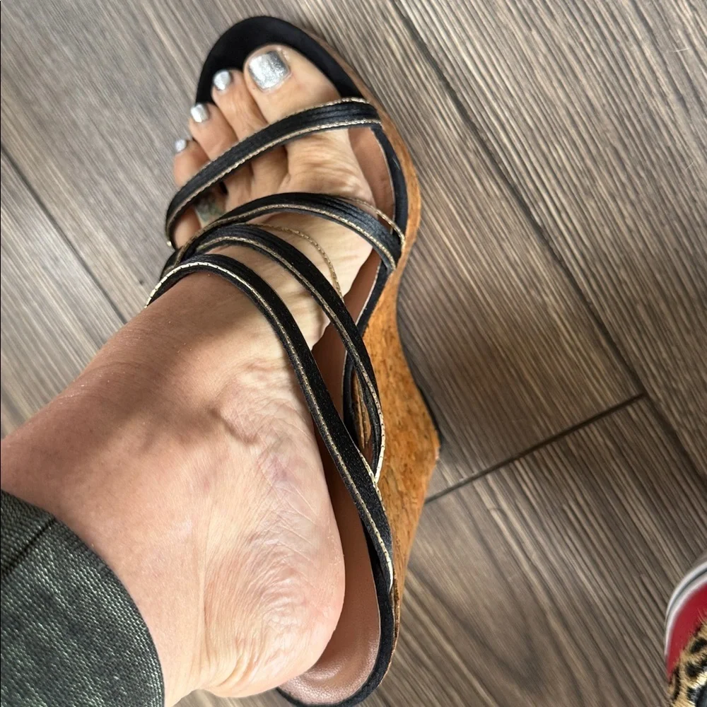 Valentino Garavani Black and Tan Wedge Sandals size 41 or us 8.5-9